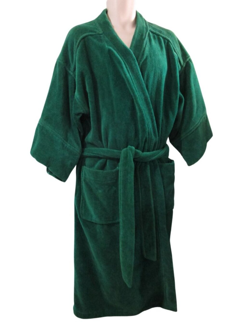 Vintage Christian Dior Monsieur Green Terry Cloth Robe L 1980s Cotton